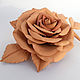 Brooch leather Beige-peach rose, Brooches, Moscow,  Фото №1