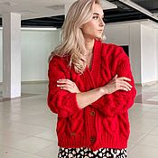 Одежда handmade. Livemaster - original item cardigans: Women`s knitted cardigan oversize in red in stock. Handmade.