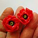 CARMEN Earrings Red Poppies Polymer Clay, Bead bracelet, Moscow,  Фото №1