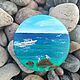 Brooch Boat in the sea. Miniature painting on canvas. Seascape. Brooches. giftsalad. Online shopping on My Livemaster.  Фото №2