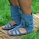 Greek High Sandals suede Blue Unisex. Sandals. Katorina Rukodelnica HandMadeButik. My Livemaster. Фото №4