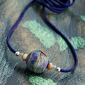 Украшения handmade. Livemaster - original item Earth suede cord necklace with lampwork colored glass ball. Handmade.