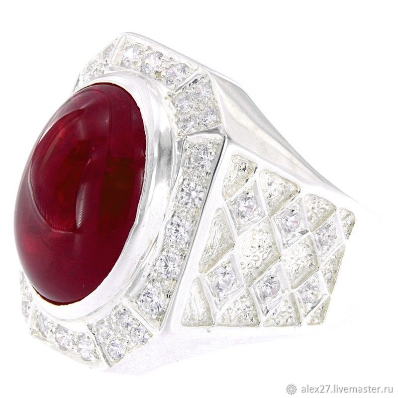 Кольцо рубин (17.2 ct), цирконы, р.20.0 серебро 925 пробы в интернет ...