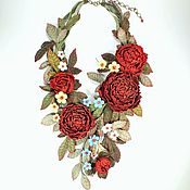 Украшения handmade. Livemaster - original item Peony Hop Necklace with handmade flowers made of genuine leather. Handmade.