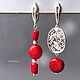 Asymmetric coral Reef earrings bright red noticeable