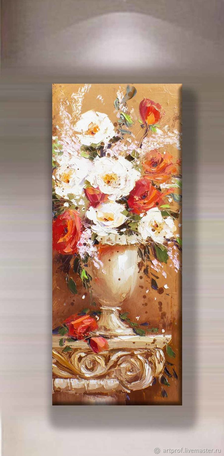 Картина маслом Розы в вазе, 70 х 30см – заказать на Ярмарке Мастеров ...