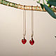 Broach earrings with a bright green drop of Czech glass, Thread earring, Moscow,  Фото №1