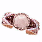 Украшения handmade. Livemaster - original item Beaded bracelet Pink pudding with gemstone bordeux white rose. Handmade.