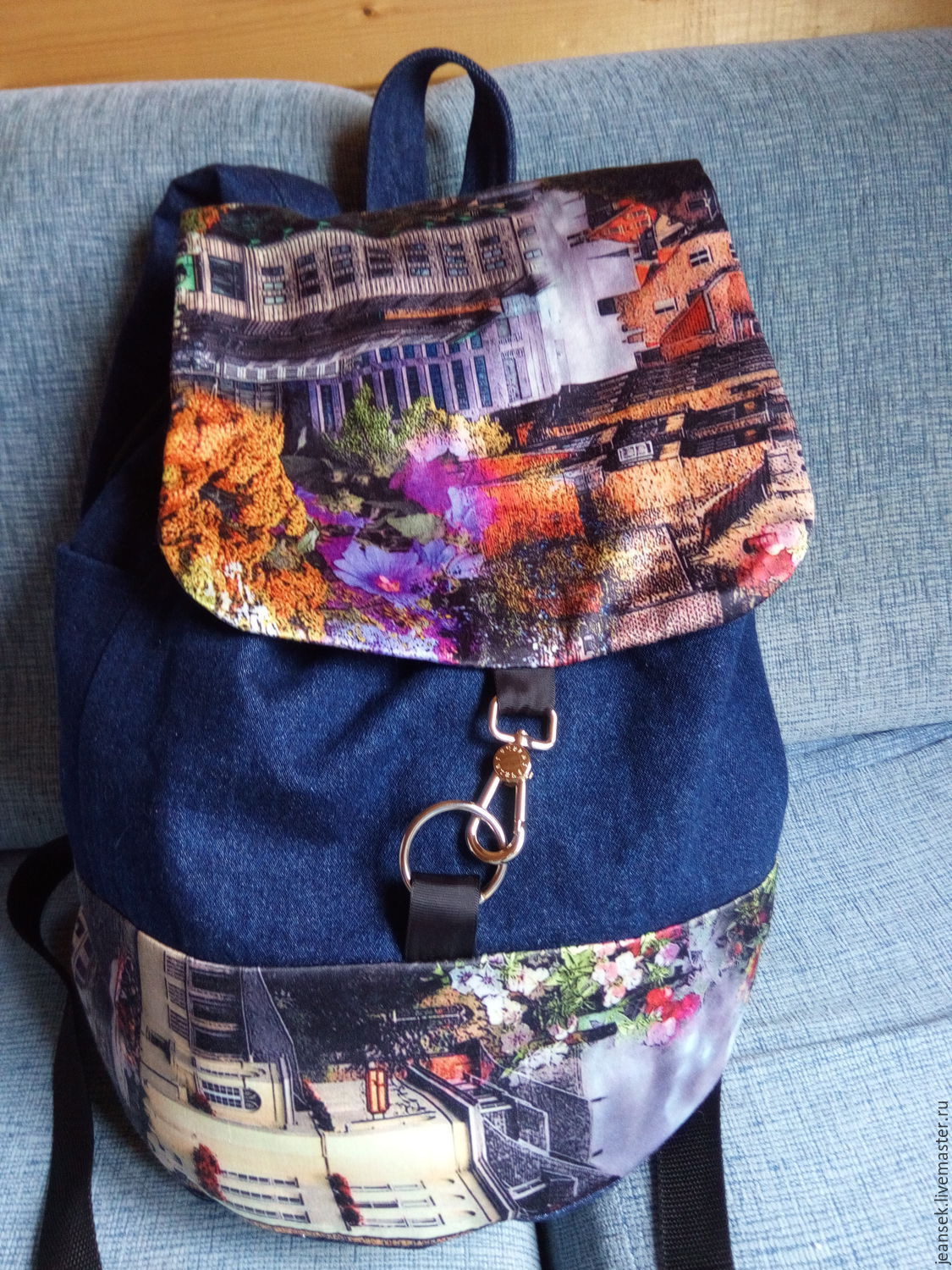 Джинсовый рюкзак "Город в цветах" – заказать на Ярмарке Мастеров ...