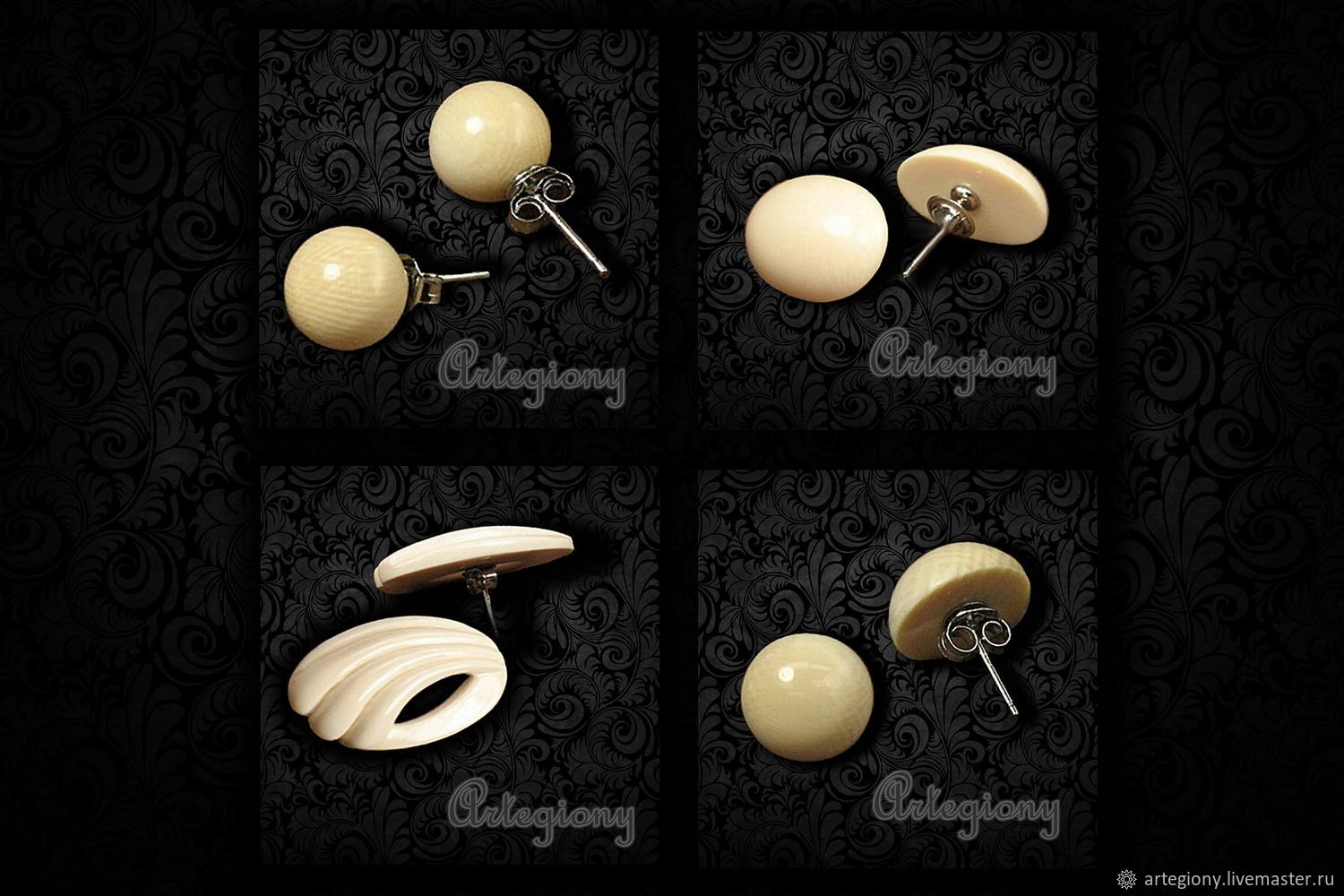 Ivory. Earrings poussettes of mammoth Tusk, Stud earrings, Ekaterinburg,  Фото №1