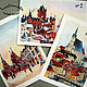 Paintings: bright urban landscape watercolor painting 3pcs RED CITY, Pictures, Moscow,  Фото №1