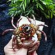 Sea Crab brooch with semi-precious stone rauchtopaz and amber, Brooches, Kaliningrad,  Фото №1