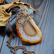 Украшения handmade. Livemaster - original item Copper pendant with red agate Bright orange pendant. Handmade.