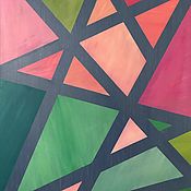Картины и панно ручной работы. Ярмарка Мастеров - ручная работа Pintura al óleo abstracta formas Geométricas; rosa y verde. Handmade.