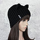 Hat with Cat ears, rubber band. Realistic lugs, ladies knitted. Caps. Space Cat Knitting. Online shopping on My Livemaster.  Фото №2