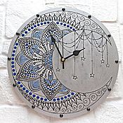 Для дома и интерьера handmade. Livemaster - original item Wall Clock Openwork Moon Silver Background. Handmade.
