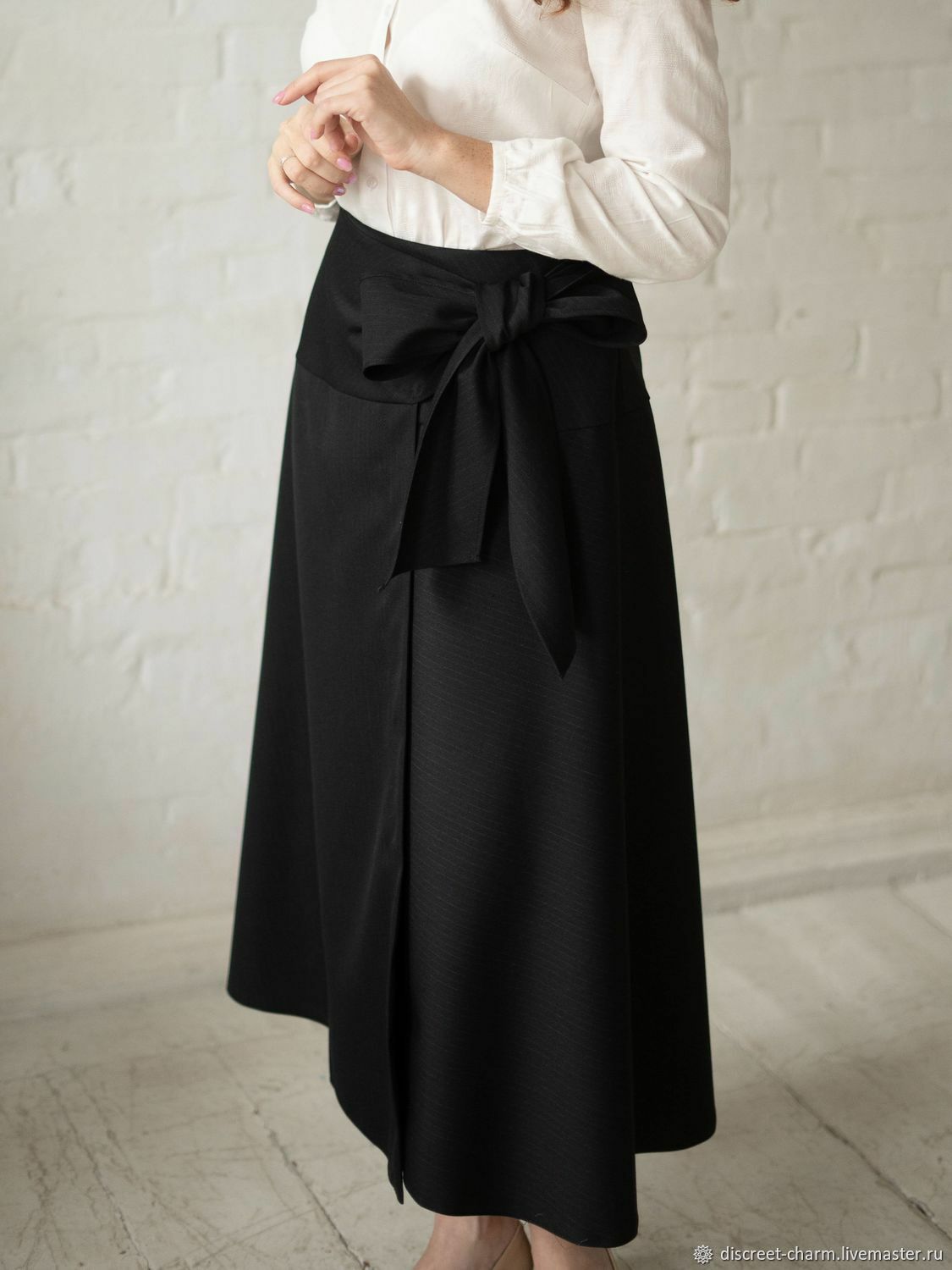 Классическая черная юбка, шерстяная, длинная, теплая, с бантом, зимняя ...