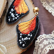 Украшения ручной работы. Ярмарка Мастеров - ручная работа Handmade Embroidered Monarch Butterfly Wings Earrings. Handmade.
