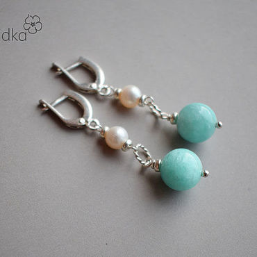 ручной работы. Ярмарка Мастеров - ручная работа Серебряные серьги из амазонита и жемчуга