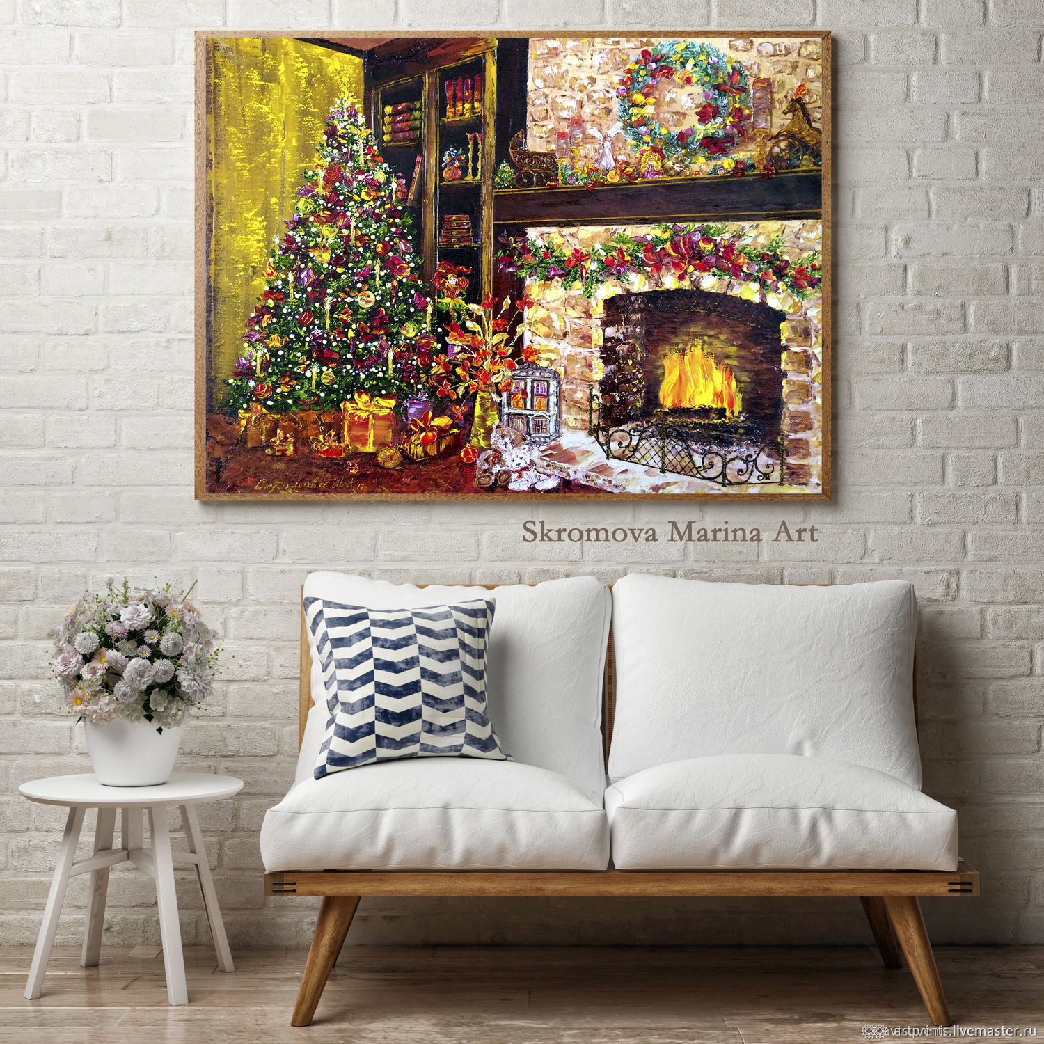 Праздничная новогодняя картина. Новогодняя ночь у камина картина в ...
