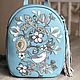 PROMOTION Leather backpack 'Paradise Garden' sky colors, Classic Bag, Yaroslavl,  Фото №1