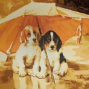 Картины и панно handmade. Livemaster - original item Pictures: Dogs under an umbrella. Handmade.