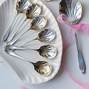 Посуда ручной работы. Ярмарка Мастеров - ручная работа Antique set of silver-plated seashell spoons art deco England. Handmade.