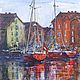 Копенгаген. Красные лодки. Акварель, Картины, Благовещенск,  Фото №1