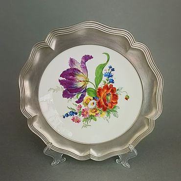 Винтаж ручной работы. Ярмарка Мастеров - ручная работа Фарфоровая тарелка в оловянной оправе Германия. Handmade.
