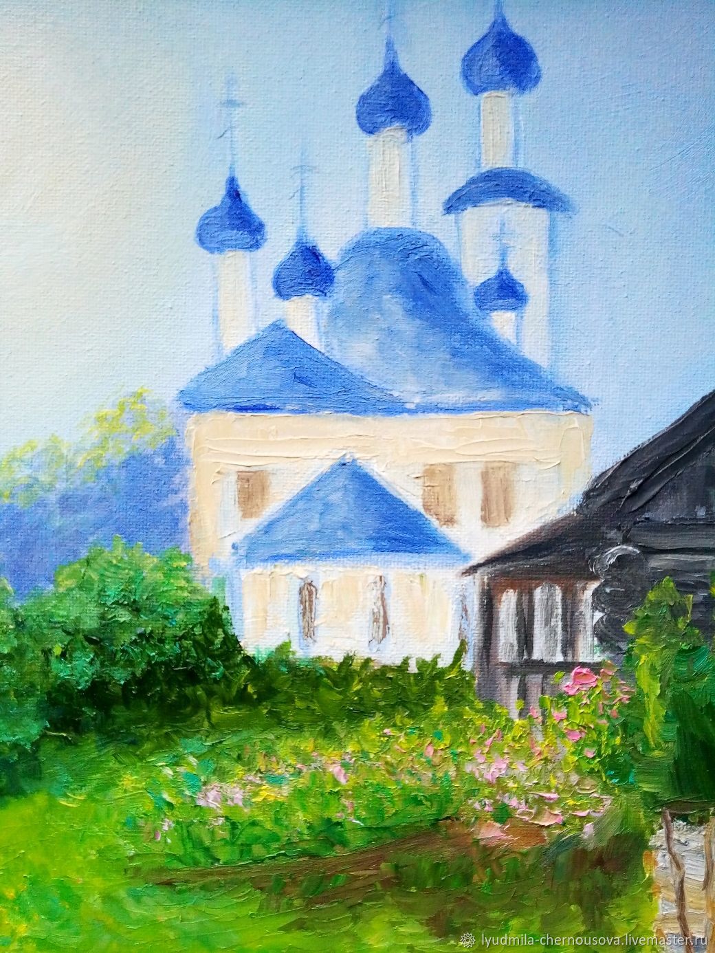 Пейзаж с церковью рисунок