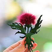 Украшения handmade. Livemaster - original item Brooch flower Thistle made of mink fur and leather burgundy. Handmade.