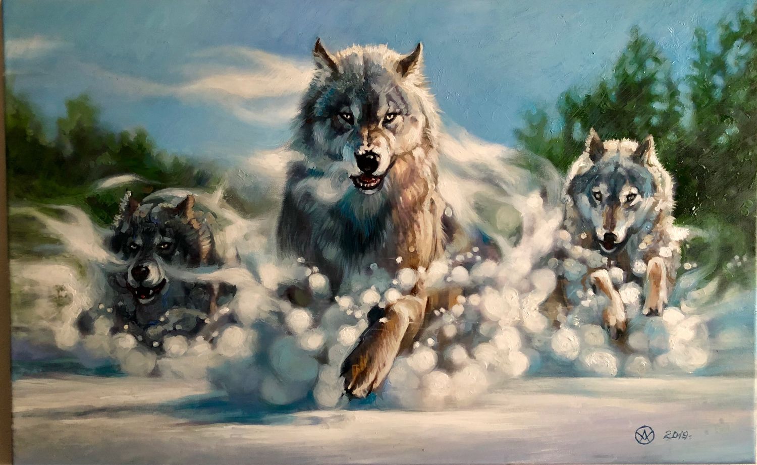 Алмазная живопись триптих волки