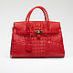 Roomy women's bag made of crocodile leather in red color, Classic Bag, St. Petersburg,  Фото №1
