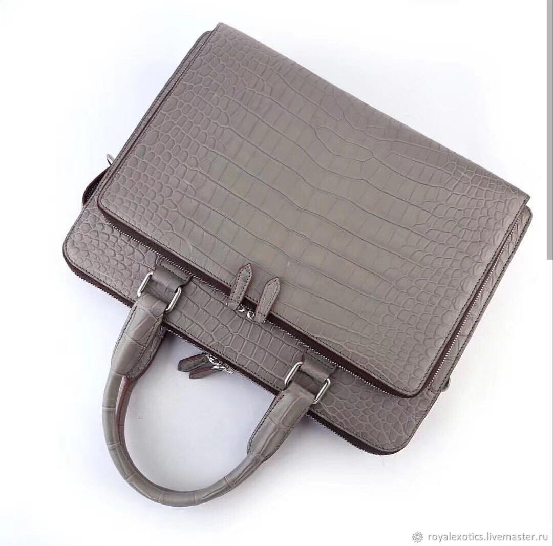 Сумка - портфель, унисекс, из кожи крокодила, в сером цвете в интернет ...