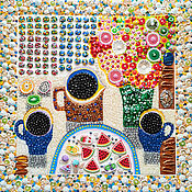 Картины и панно handmade. Livemaster - original item Painting in the kitchen Still life, bouquet of flowers. Mosaic semi-precious stones. Handmade.