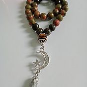 Фен-шуй и эзотерика ручной работы. Ярмарка Мастеров - ручная работа 33pcs Muslim Rosary beads made of jasper, unakite,tiger`s eye with a crescent. Handmade.