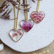 Украшения handmade. Livemaster - original item Resin heart pendant with real pink flowers as a gift to a girl. Handmade.