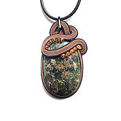 Украшения handmade. Livemaster - original item Green soutache pendant, natural stone decoration Melange. Handmade.