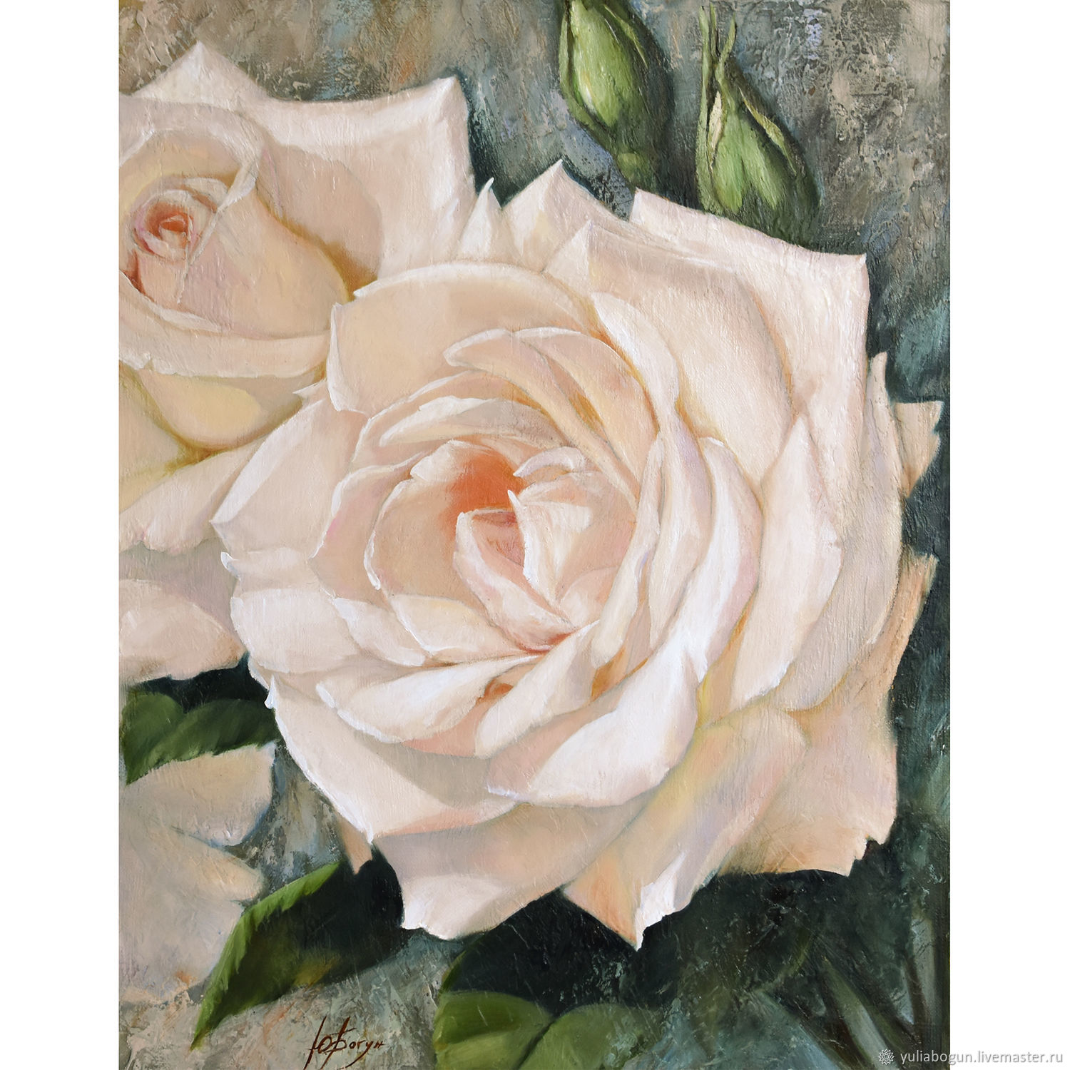 Картина маслом белые розы "Волнующее предвкушение" на холсте в интернет-магазине Ярмарка Мастеров по цене 19000 ₽ – O4436RU