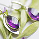 Earrings with amethyst 'Petals', silver, Earrings, Moscow,  Фото №1