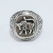 Украшения handmade. Livemaster - original item Bull male ring made of 925 sterling silver HH0195. Handmade.