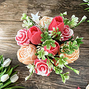 Косметика ручной работы handmade. Livemaster - original item Soap bouquet in a glass Tulips, roses and peonies. Handmade.