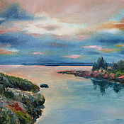 Картина "На берегу озера", живопись маслом