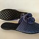 Knitted Slippers-flip-flops on the sole (wool blend yarn-color jeans ), Slippers, Vyazniki,  Фото №1
