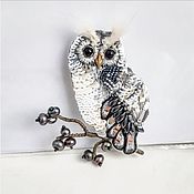Украшения handmade. Livemaster - original item Brooch-pin: Owl on a branch in gray. Handmade.