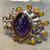 Украшения handmade. Livemaster - original item Birth of the Galaxy ring amethyst crystal, opals. Handmade.