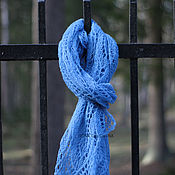 Аксессуары handmade. Livemaster - original item Blue openwork knitted scarf, wool stole. Handmade.