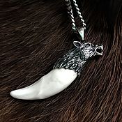 Русский стиль handmade. Livemaster - original item the large Fang of a wolf with a silver finial,free shipping. Handmade.