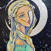 Картины и панно handmade. Livemaster - original item Pictures: PRINT Princess of the Moon Art for interior with silver potal. Handmade.
