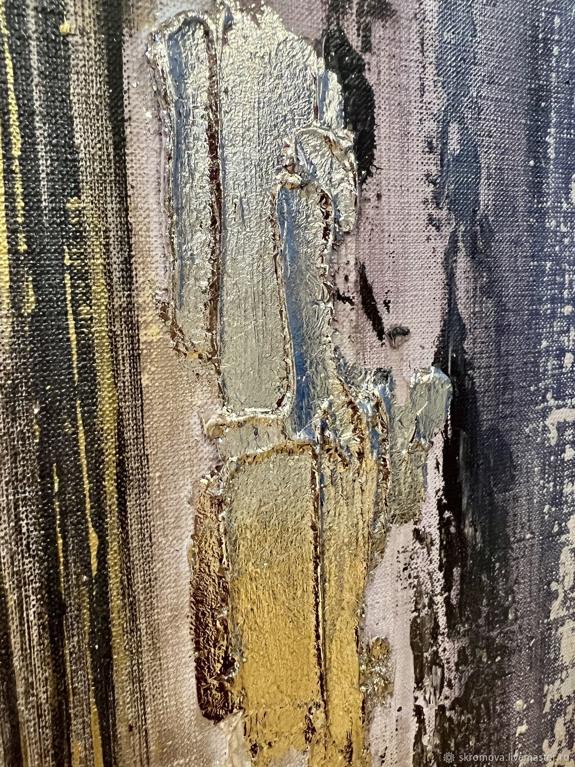 Огромная Стильная золотая абстракция. Картина с золотом на заказ в ...